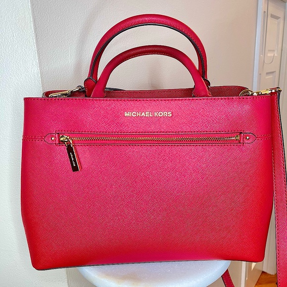 Michael Kors Hailee Large Saffiano Leather Satchel Red (NWT).
